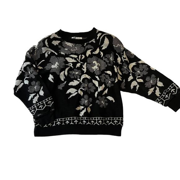 Vintage 1980s Top Notch Black Slouchy Floral Dolman Sweater S - Picture 1 of 7